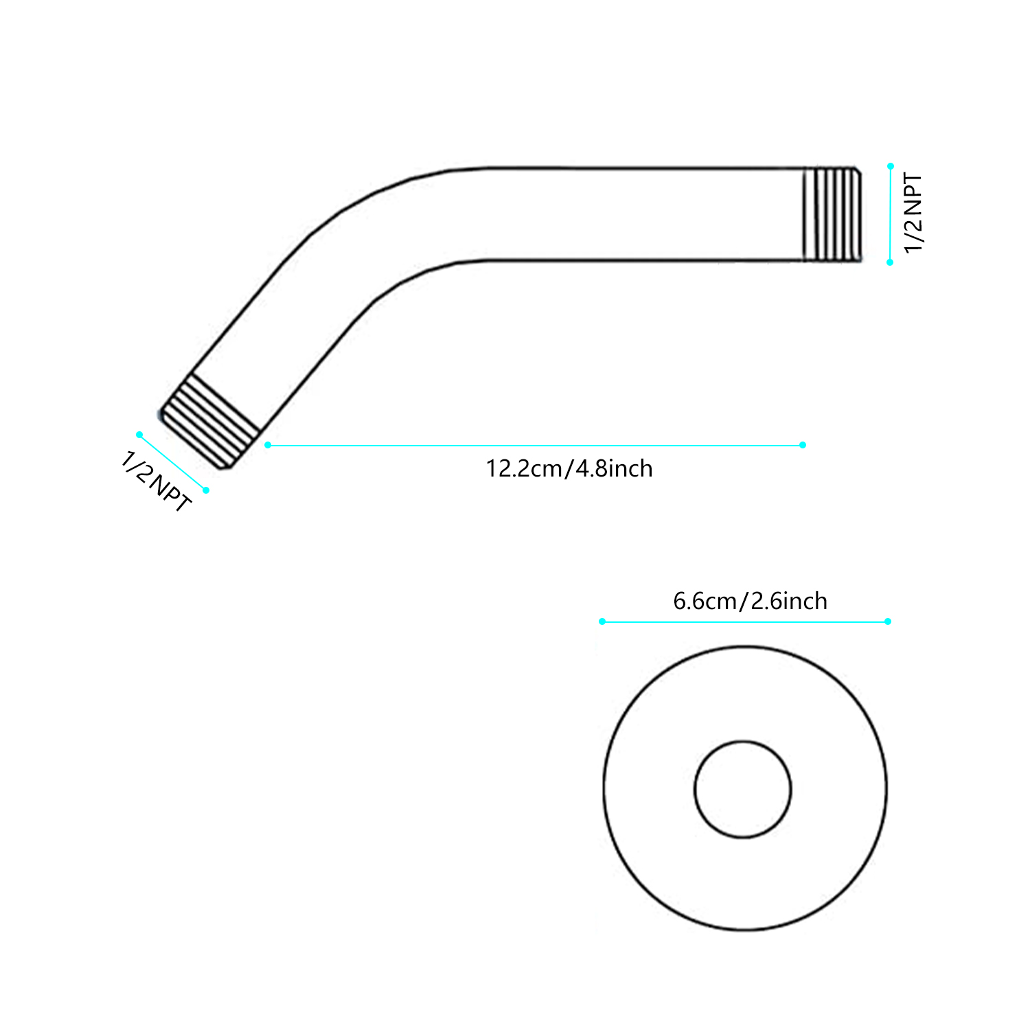 Shower Arm with Flange, 1/2 NPT Tapered Threads, Rain Shower Head Arm, Wall Mount Shower Extension Arm