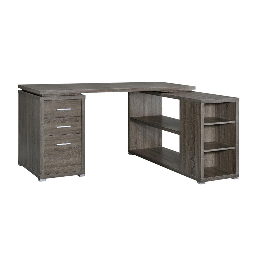 L-Shape Office Desk With Drawers and Shelves, Weathered Grey