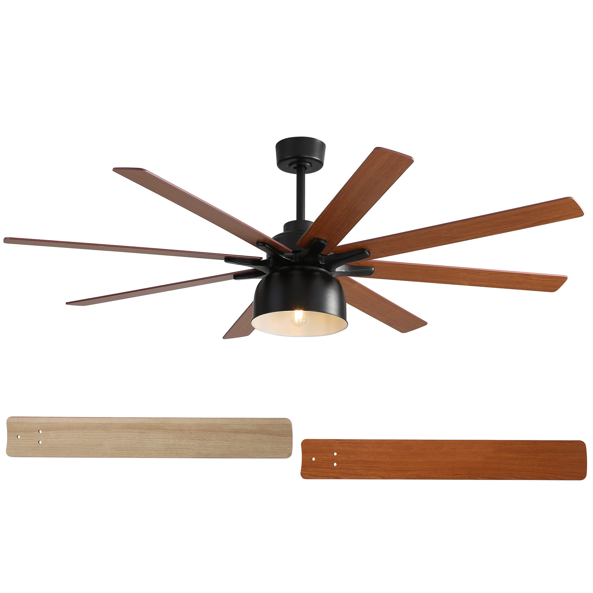 66 Inch Ceiling Fan With 6 Speed Wind 8 Dual Colors Blades Remote Control Reversible DC Motor With Light