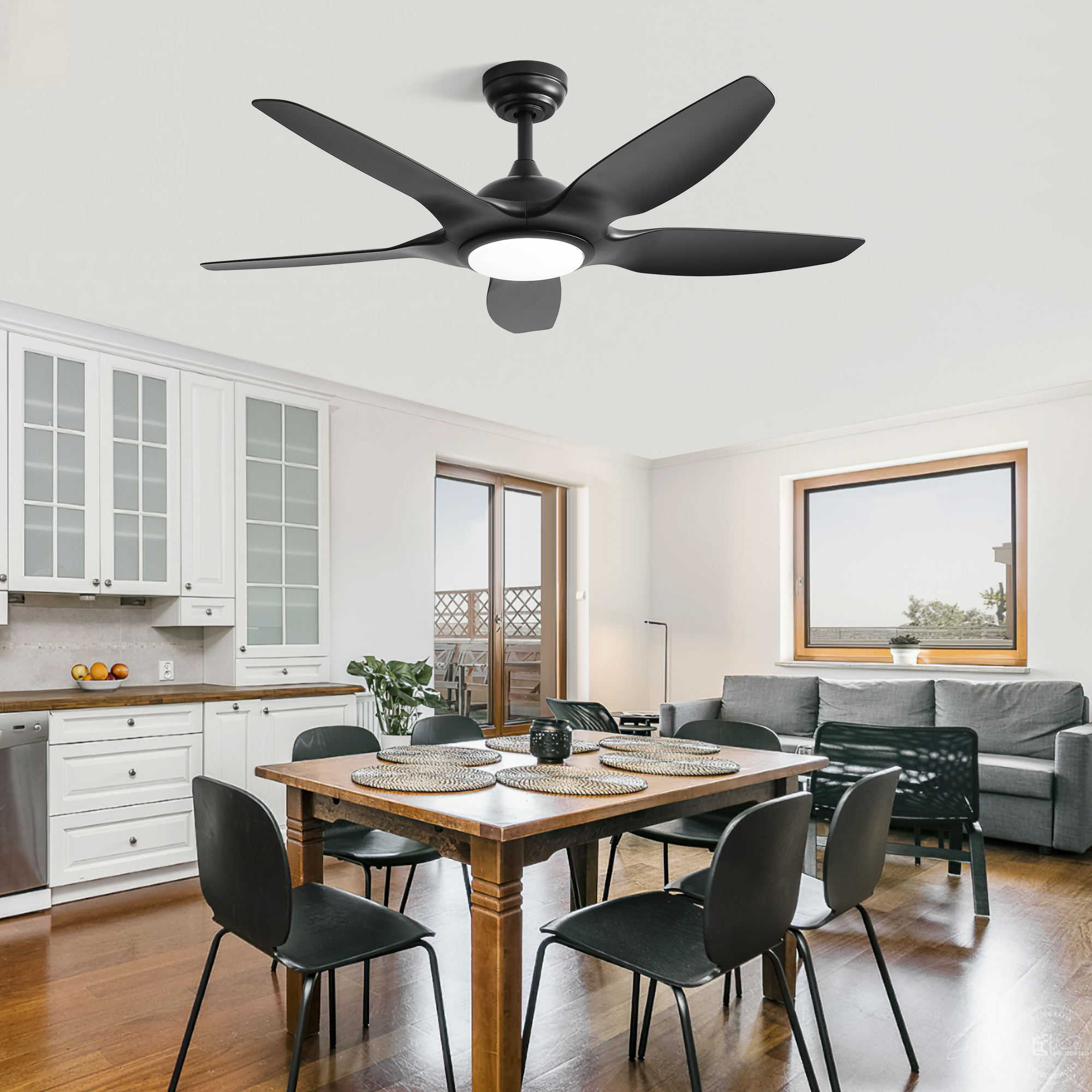 48 Inch Ceiling Fan with Dimmable LED Light and Remote Control, 5 ABS Blades DC Motor Black