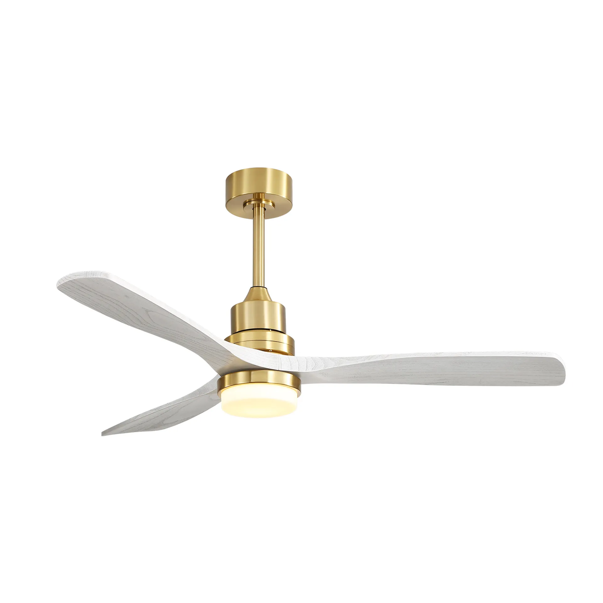 Indoor 52 Inch Ceiling Fan With Dimmable Led Light 6 Speed Remote Gold 3 Wood Blade Reversible DC Motor For Living Room