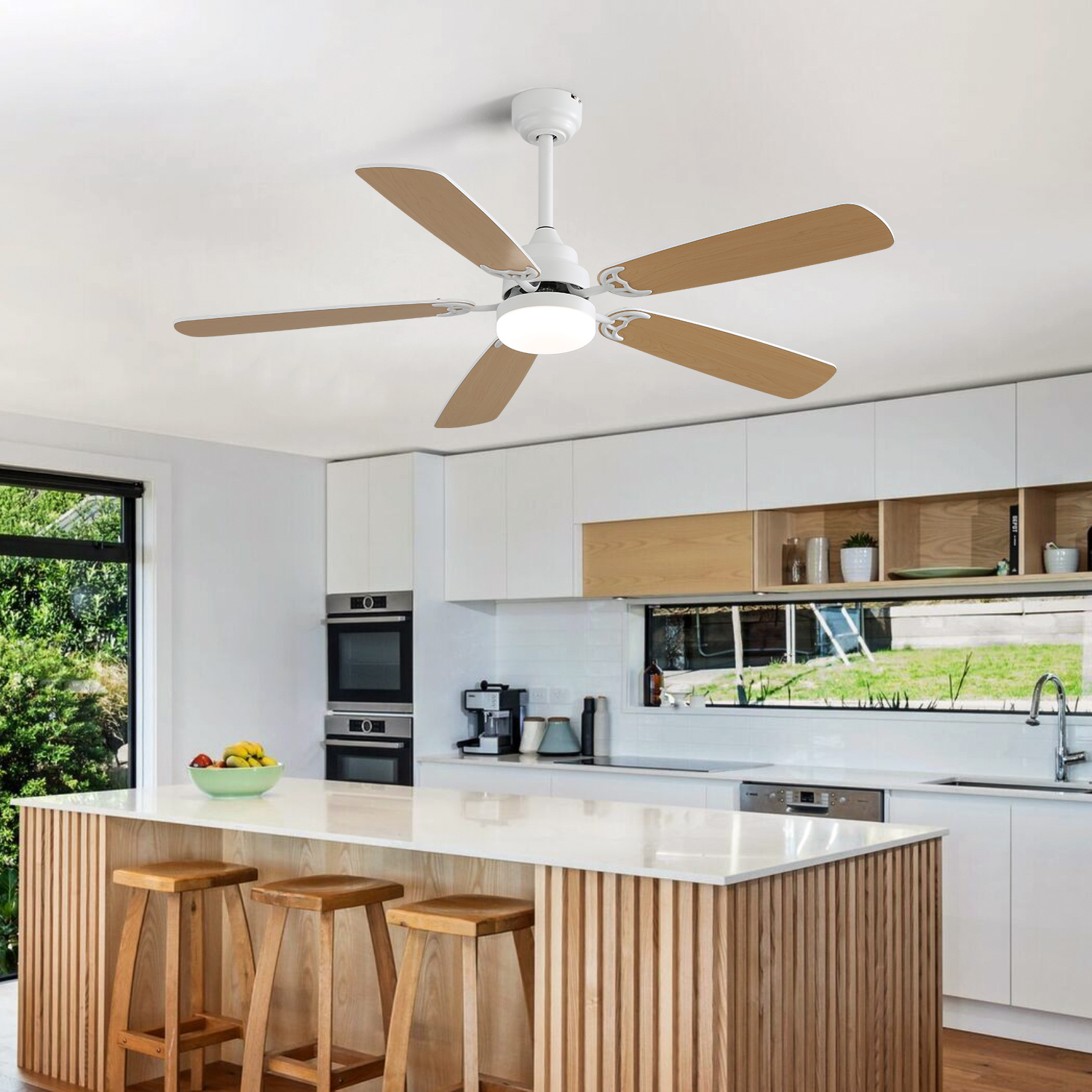 Indoor Modern 52 Inch Ceiling Fan With Dimmable 6 Speed Wind 5 Blades Remote Control Reversible DC Motor With Led Light