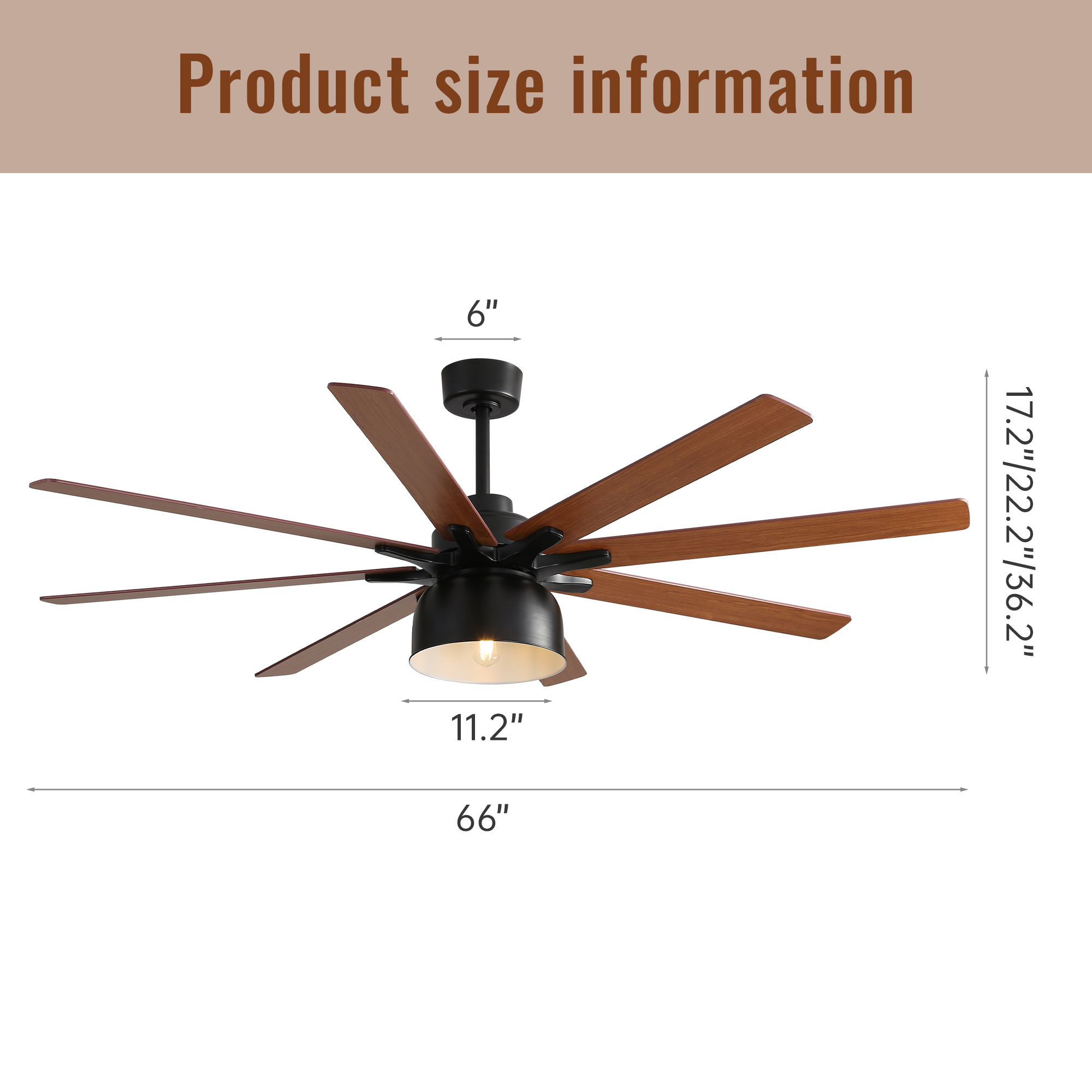 66 Inch Ceiling Fan With 6 Speed Wind 8 Dual Colors Blades Remote Control Reversible DC Motor With Light