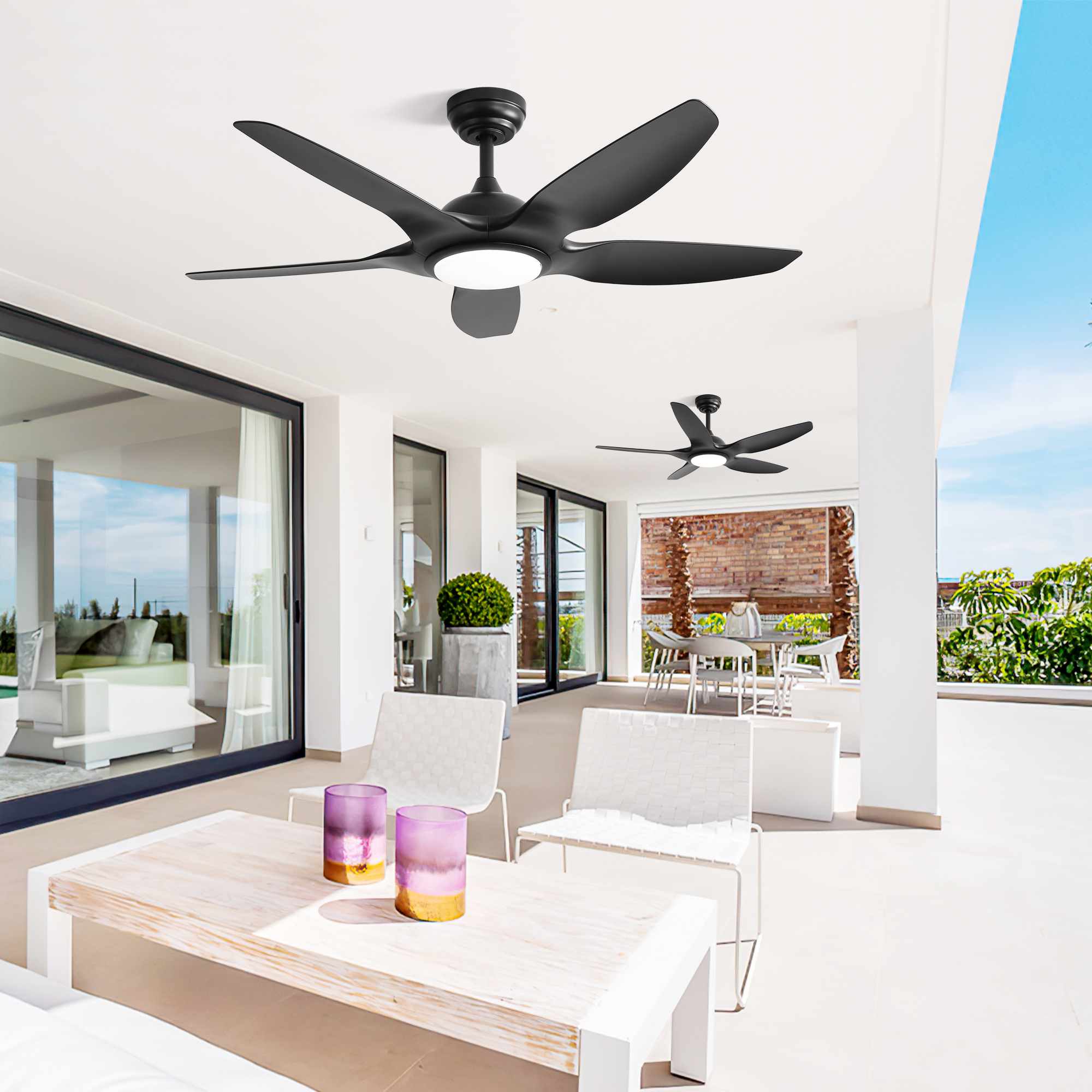 48 Inch Ceiling Fan with Dimmable LED Light and Remote Control, 5 ABS Blades DC Motor Black