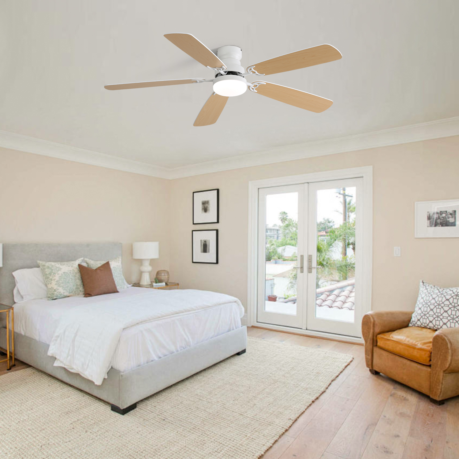 Indoor Modern 52 Inch Ceiling Fan With Dimmable 6 Speed Wind 5 Blades Remote Control Reversible DC Motor With Led Light