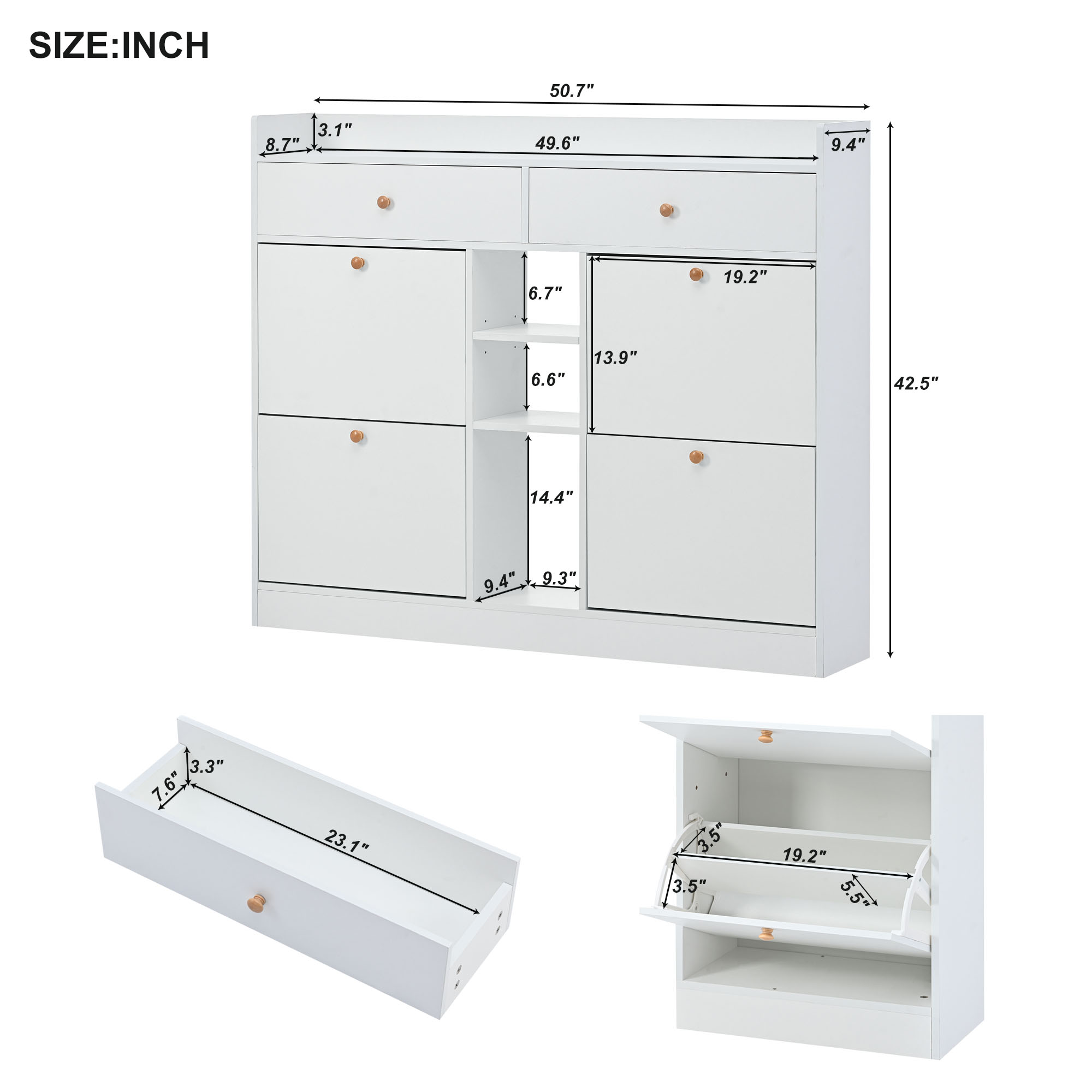 [VIDEO provided] ON-TREND Modern Shoe Cabinet with 4 Flip Drawers, Multifunctional 2-Tier Shoe Storage Organizer with Drawers, Free Standing Shoe Rack for Entrance Hallway, White.