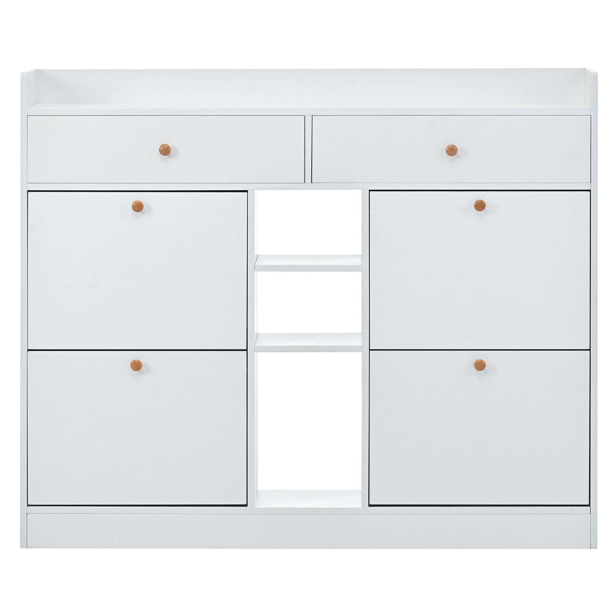 [VIDEO provided] ON-TREND Modern Shoe Cabinet with 4 Flip Drawers, Multifunctional 2-Tier Shoe Storage Organizer with Drawers, Free Standing Shoe Rack for Entrance Hallway, White.