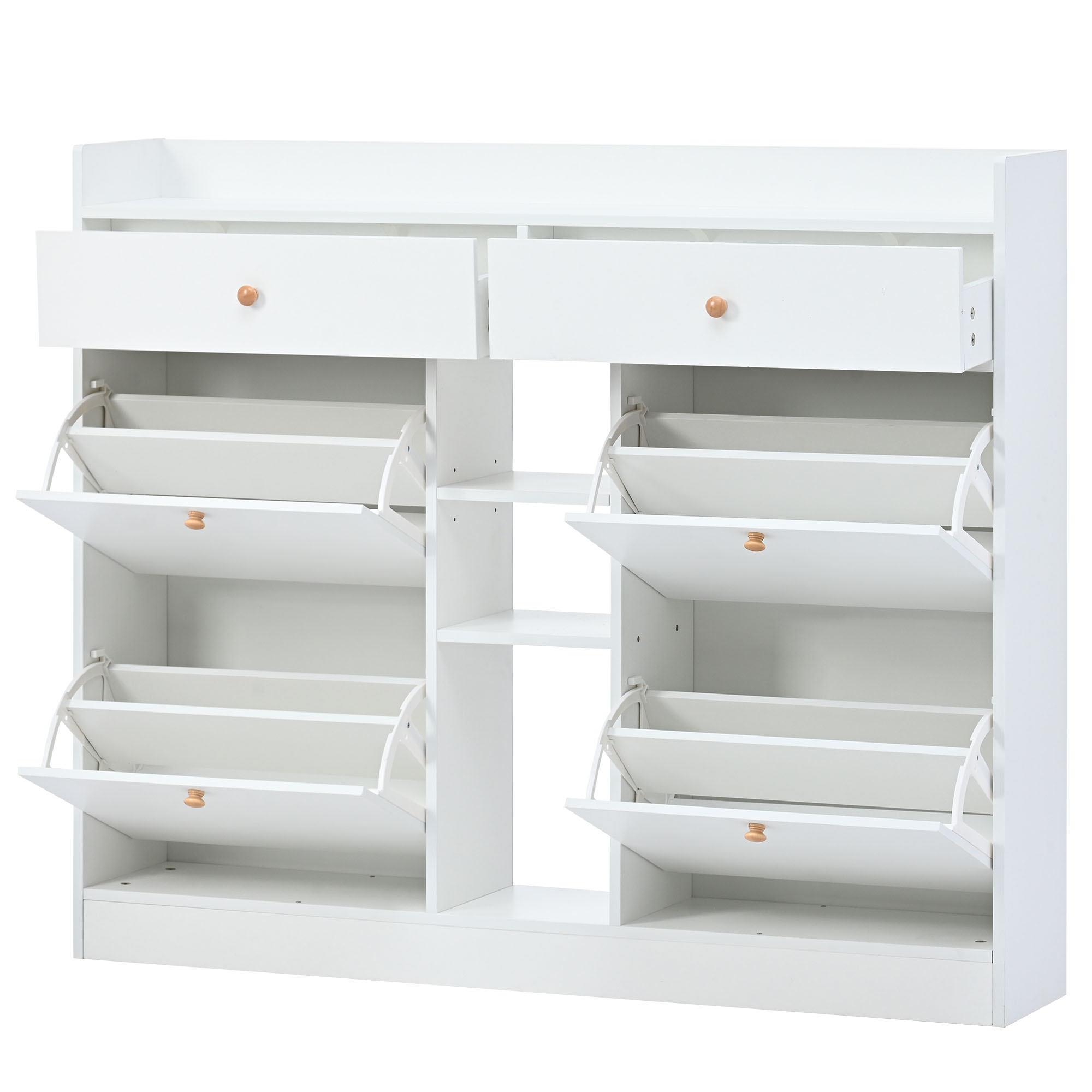 [VIDEO provided] ON-TREND Modern Shoe Cabinet with 4 Flip Drawers, Multifunctional 2-Tier Shoe Storage Organizer with Drawers, Free Standing Shoe Rack for Entrance Hallway, White.