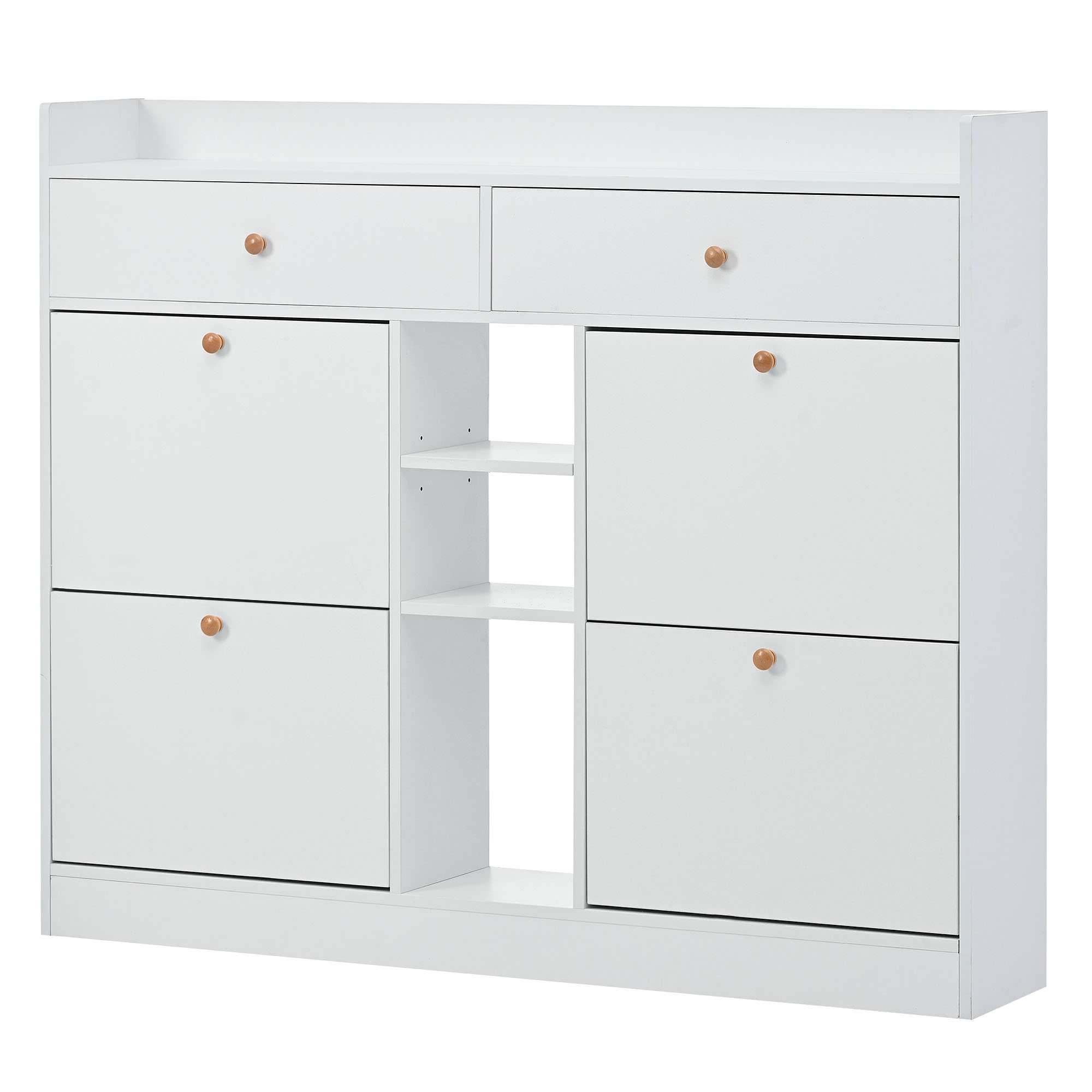 [VIDEO provided] ON-TREND Modern Shoe Cabinet with 4 Flip Drawers, Multifunctional 2-Tier Shoe Storage Organizer with Drawers, Free Standing Shoe Rack for Entrance Hallway, White.