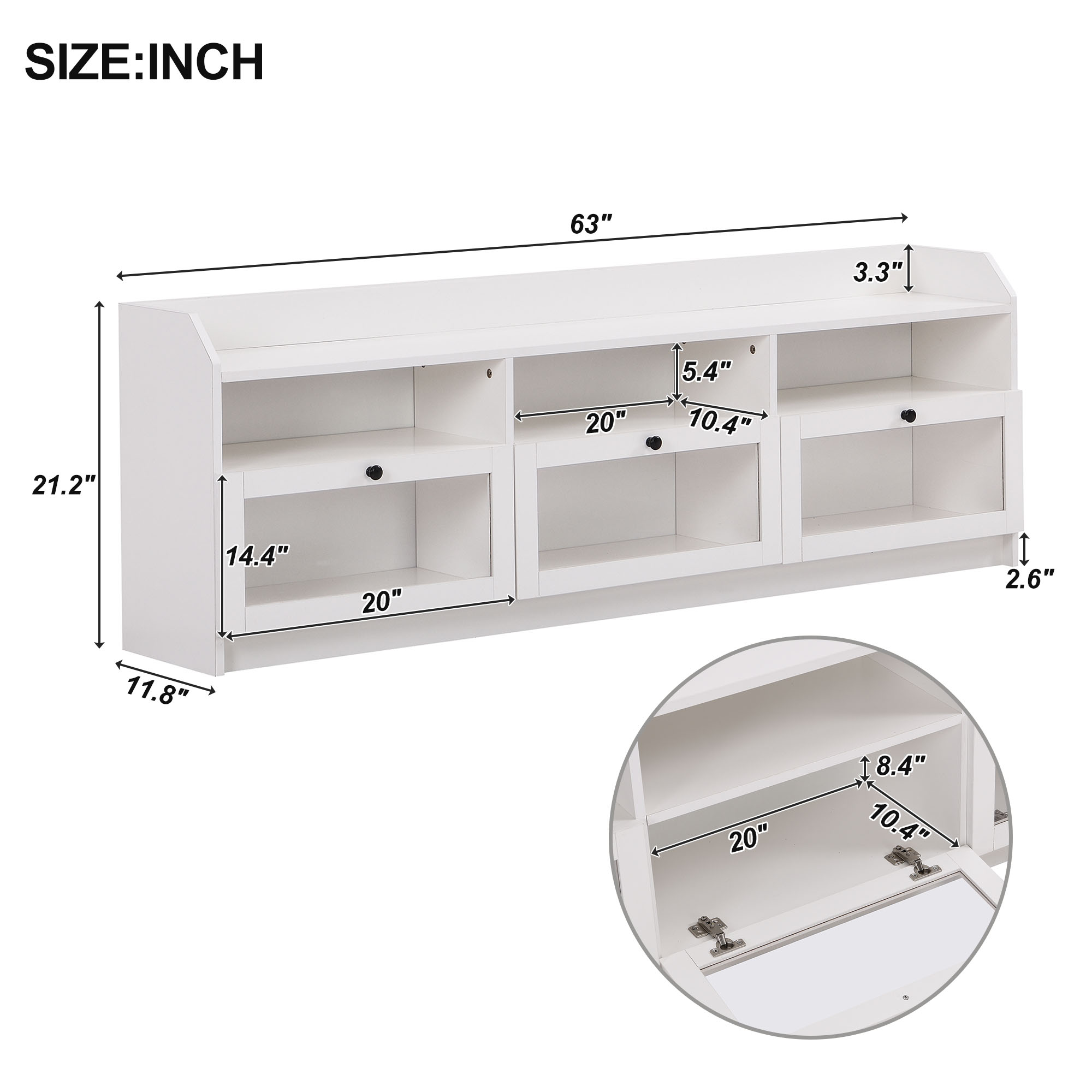 ON-TREND Chic Elegant Entertainment Wall Unit with Tall Cabinets, Modern TV Console Table for TVs Up to 65", Multifunctional TV Stand Set with Acrylic Board Door, White