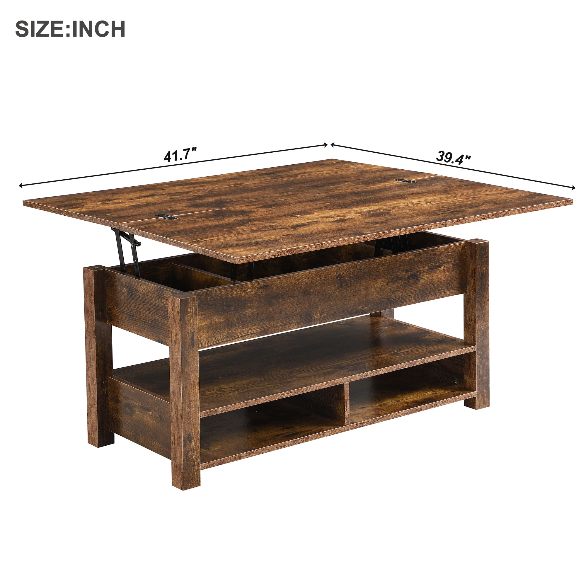 [VIDEO provided] ON-TREND Lift Top Coffee Table, Multi-Functional Coffee Table with Open Shelves, Modern Lift Tabletop Dining Table for Living Room, Home Office, Rustic Brown