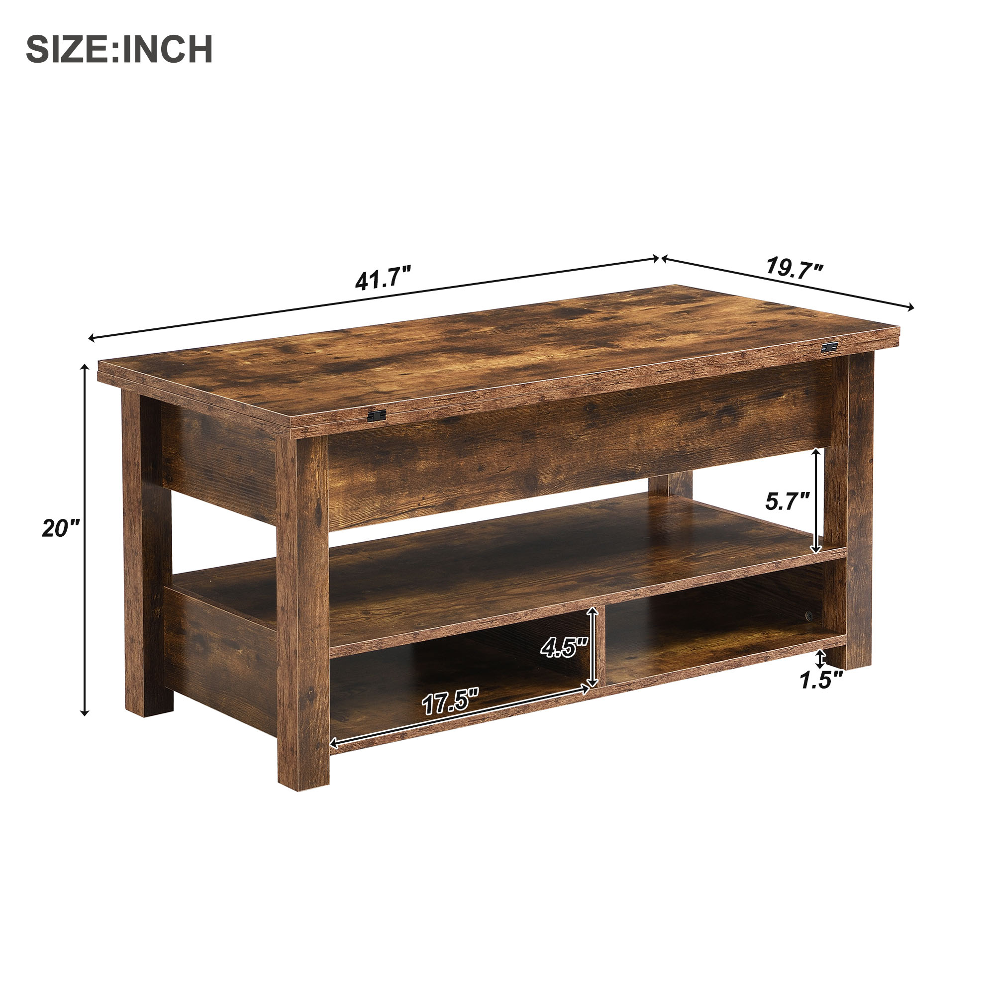 [VIDEO provided] ON-TREND Lift Top Coffee Table, Multi-Functional Coffee Table with Open Shelves, Modern Lift Tabletop Dining Table for Living Room, Home Office, Rustic Brown