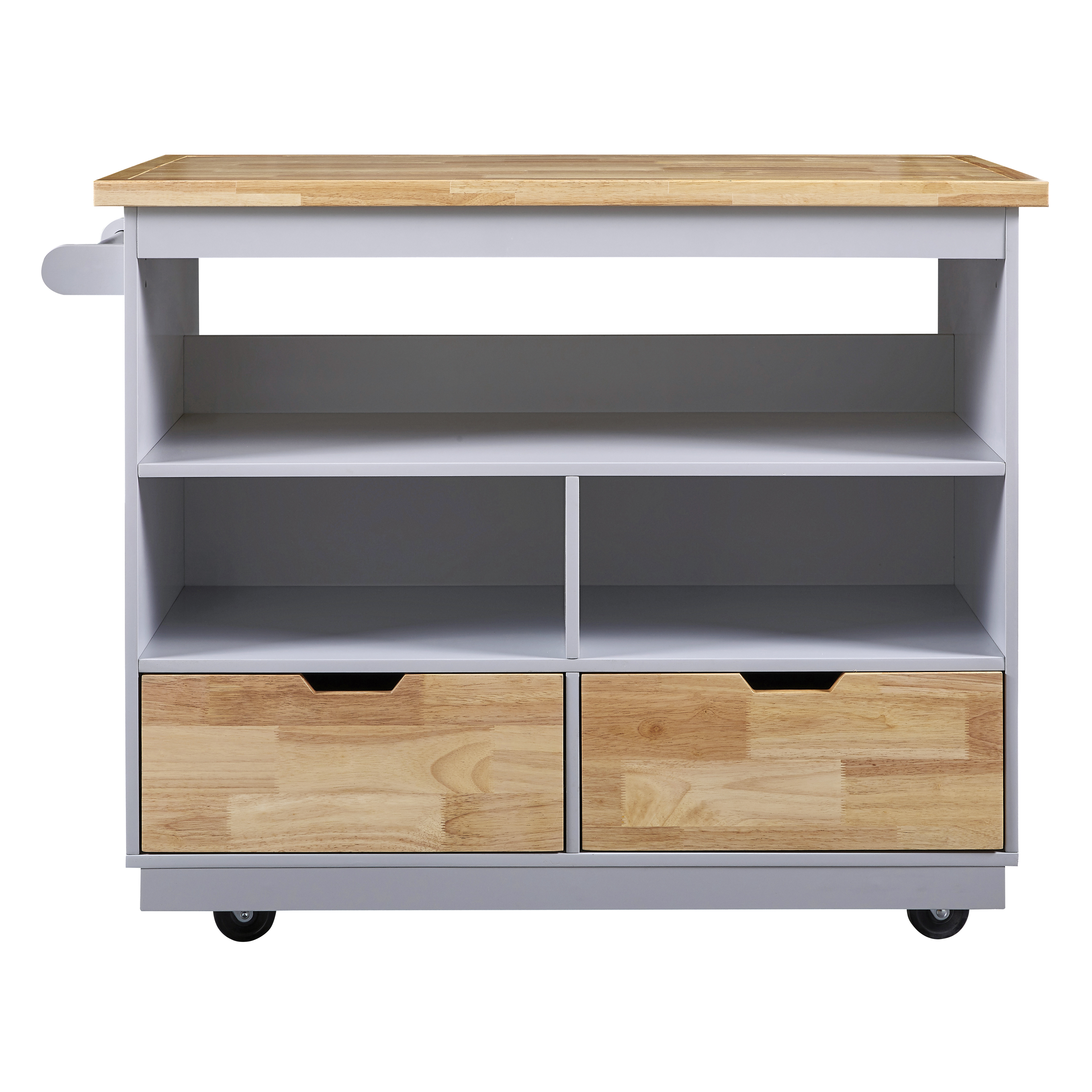 Rolling Kitchen Island with Storage, Two-sided Kitchen island Cart on Wheels with Wood Top, Wine and Spice Rack, Large Kitchen Cart with 2 Drawers, 3 Open Compartments, Grey Blue