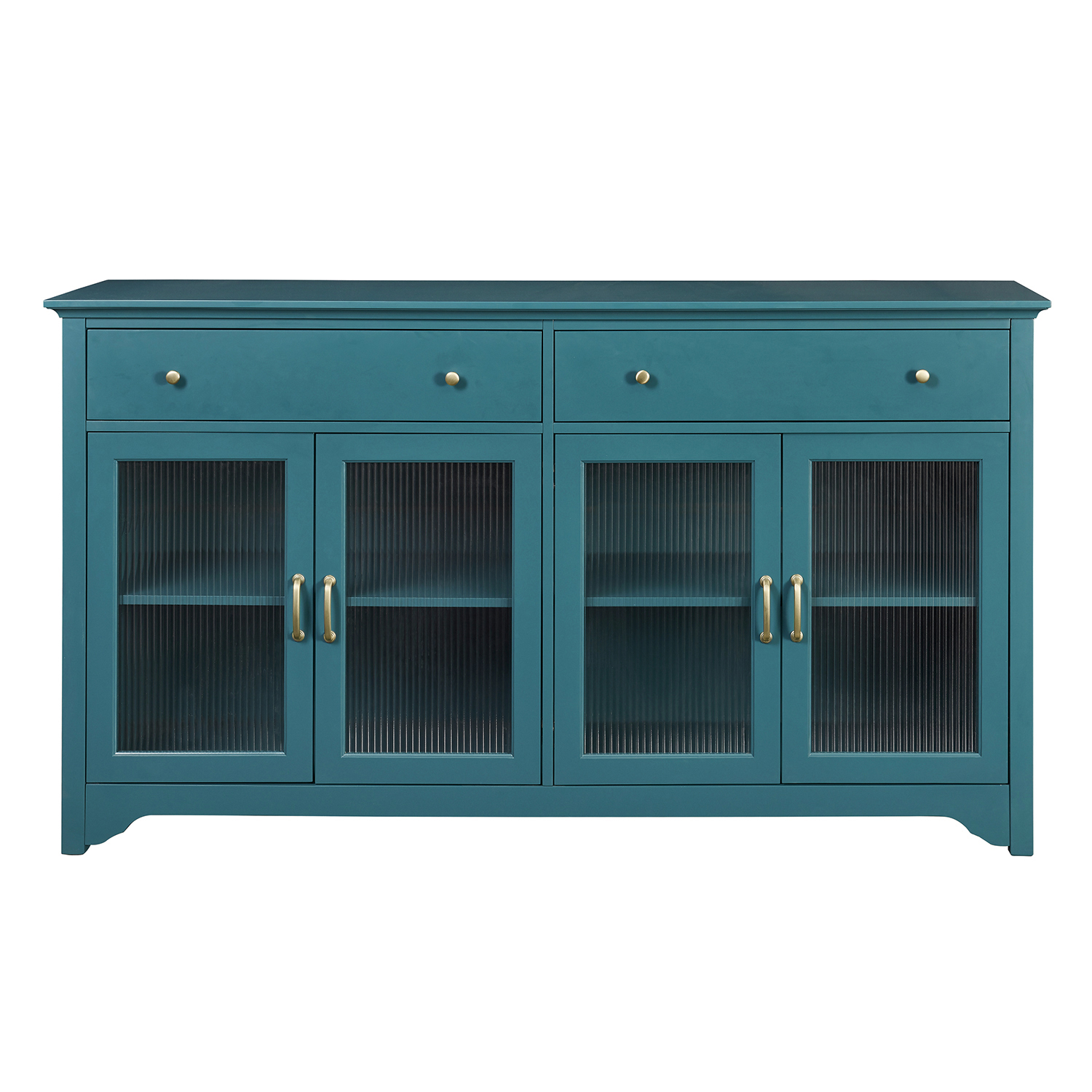 65" TV Console, Storage Buffet Cabinet, Sideboard with Glass Door and Adjustable Shelves, Console Table, Teal Blue