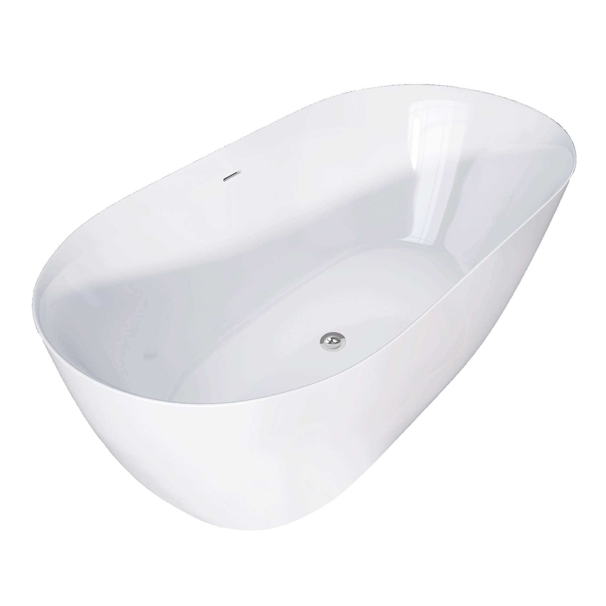 55" Acrylic Free Standing Tub Modern Oval Shape Soaking Tub Adjustable Freestanding Bathtub with Integrated Slotted Overflow and Chrome Pop-up Drain Anti-clogging Gloss White