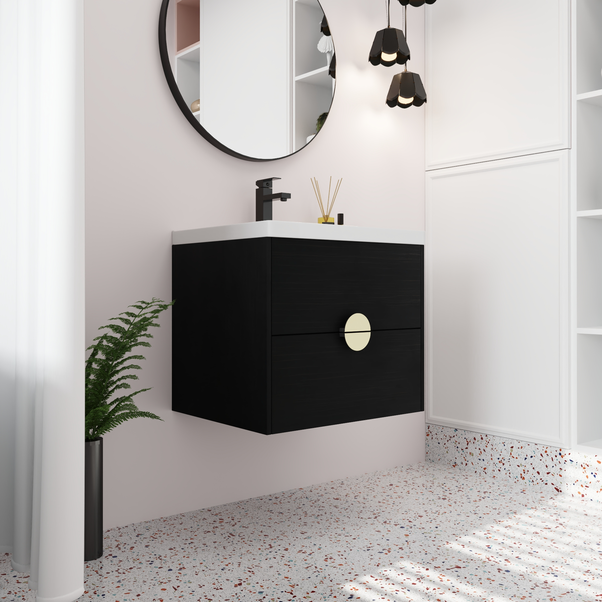 24 Inch Wall-Mounted Bathroom Vanity With Sink, For Small Bathroom (KD-Packing)