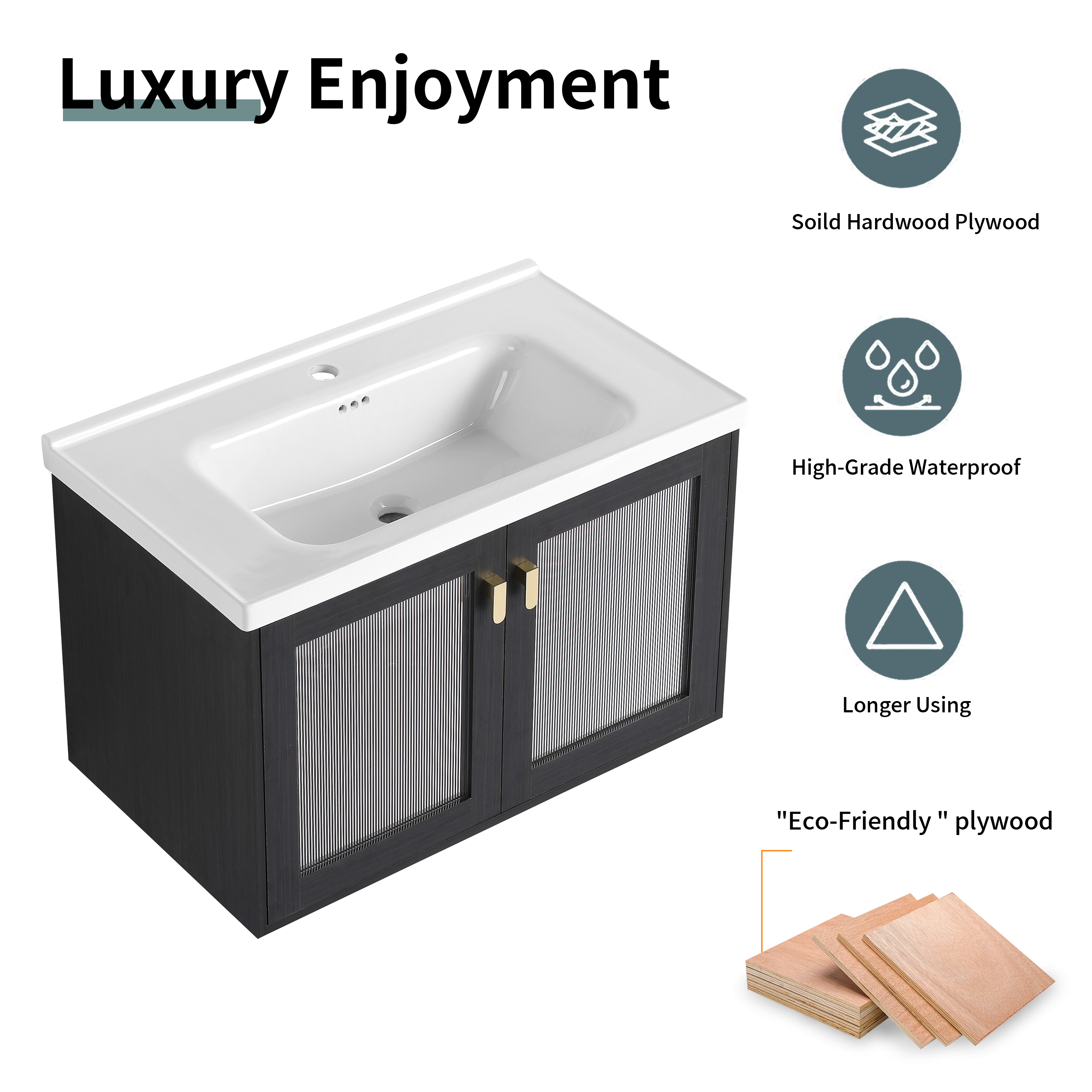 32 Inch Wall-Mounted Bathroom Vanity With Sink, For Small Bathroom (KD-Packing)