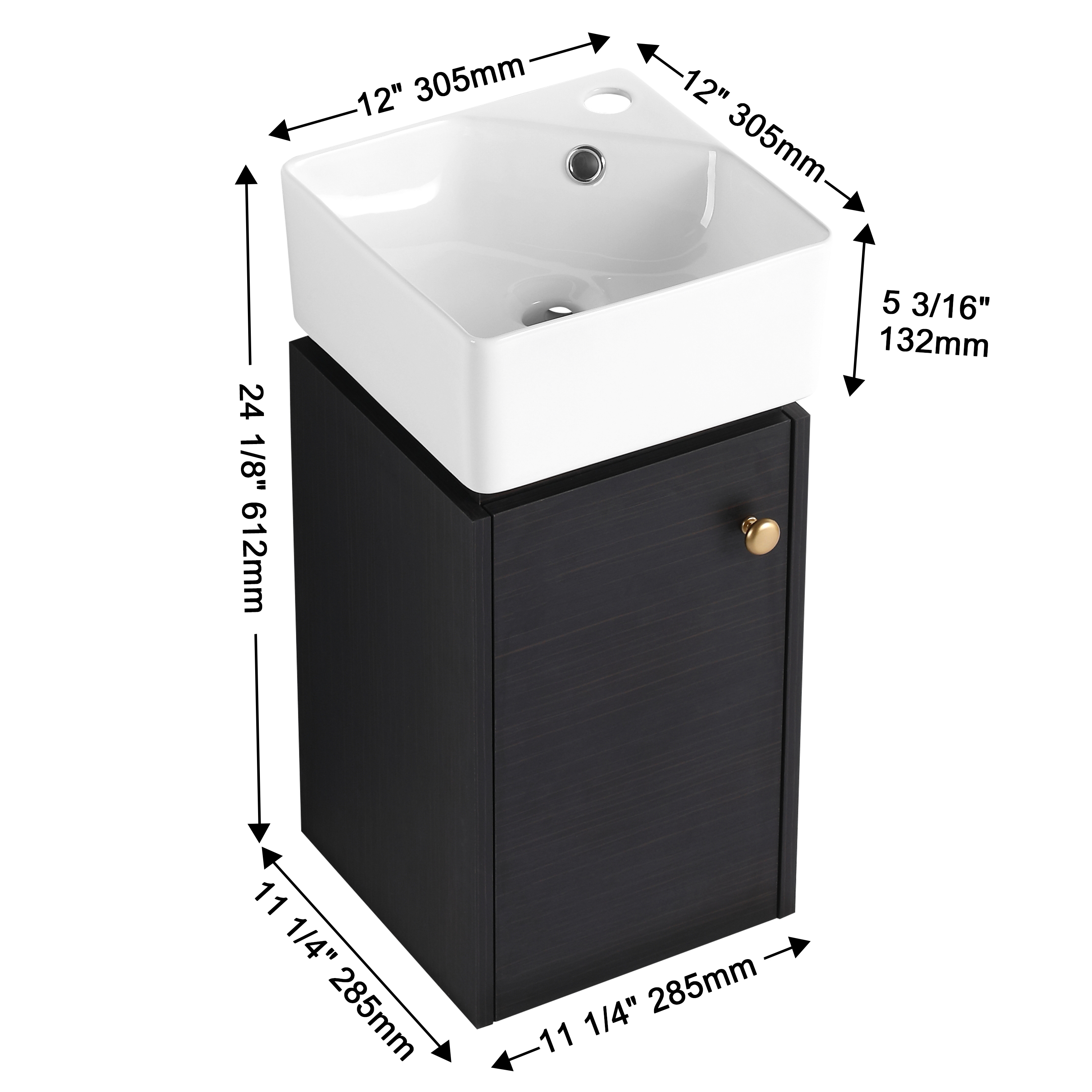 Bathroom Vanity with Sink 12 Inch for Small Bathroom, Bathroom Vanity with Soft Close Door,Small Bathroom Vanity with Sink, 12 inch L X12inch W X24.1inch H