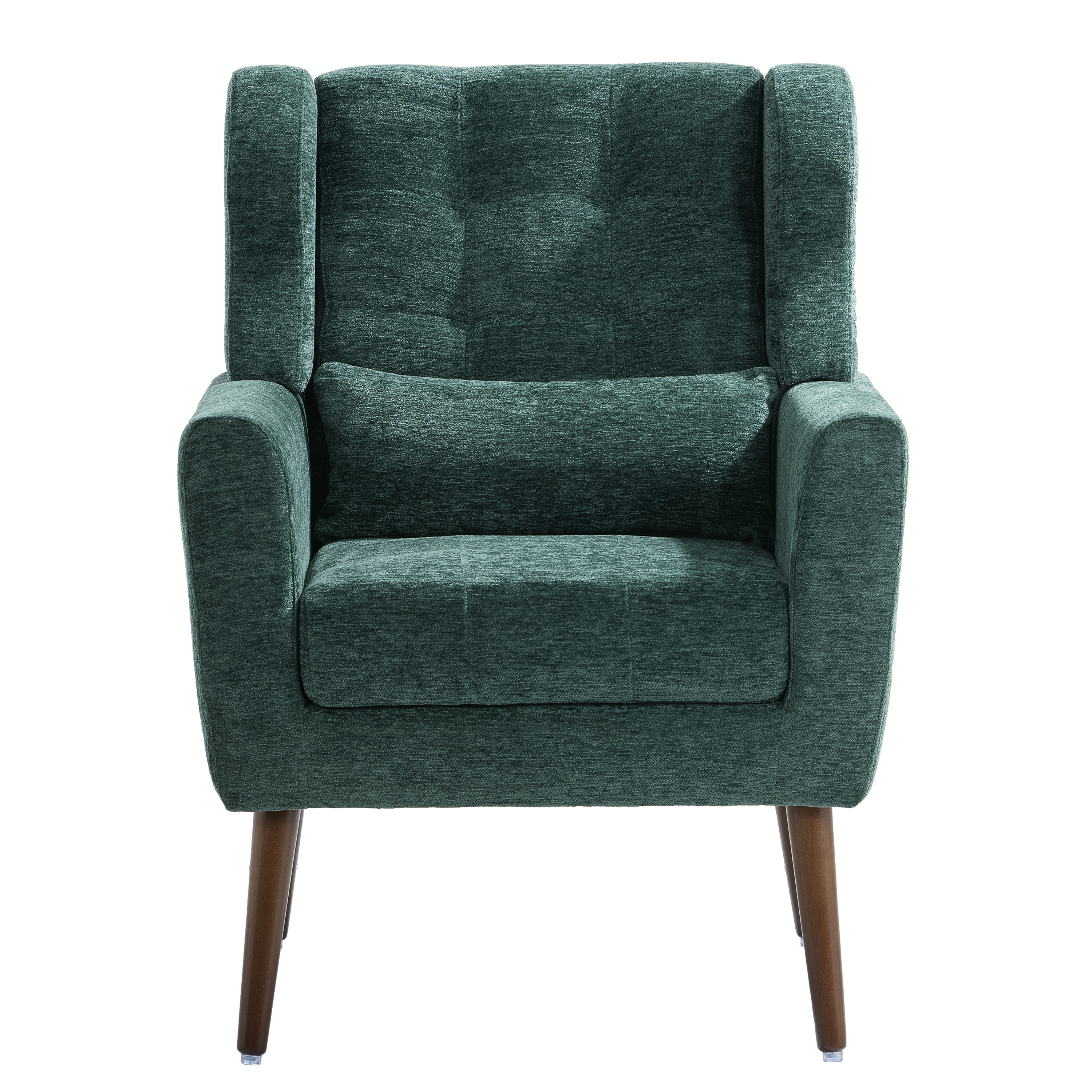 Modern Accent Chair,Chenille Arm Chairs for Living Room,Upholstered Mordern Armchair,Comfy Soft Padded Lounge Chair in Small Space, Bedroom, w/Pillow, Solid Wood Leg (Blackish Green)