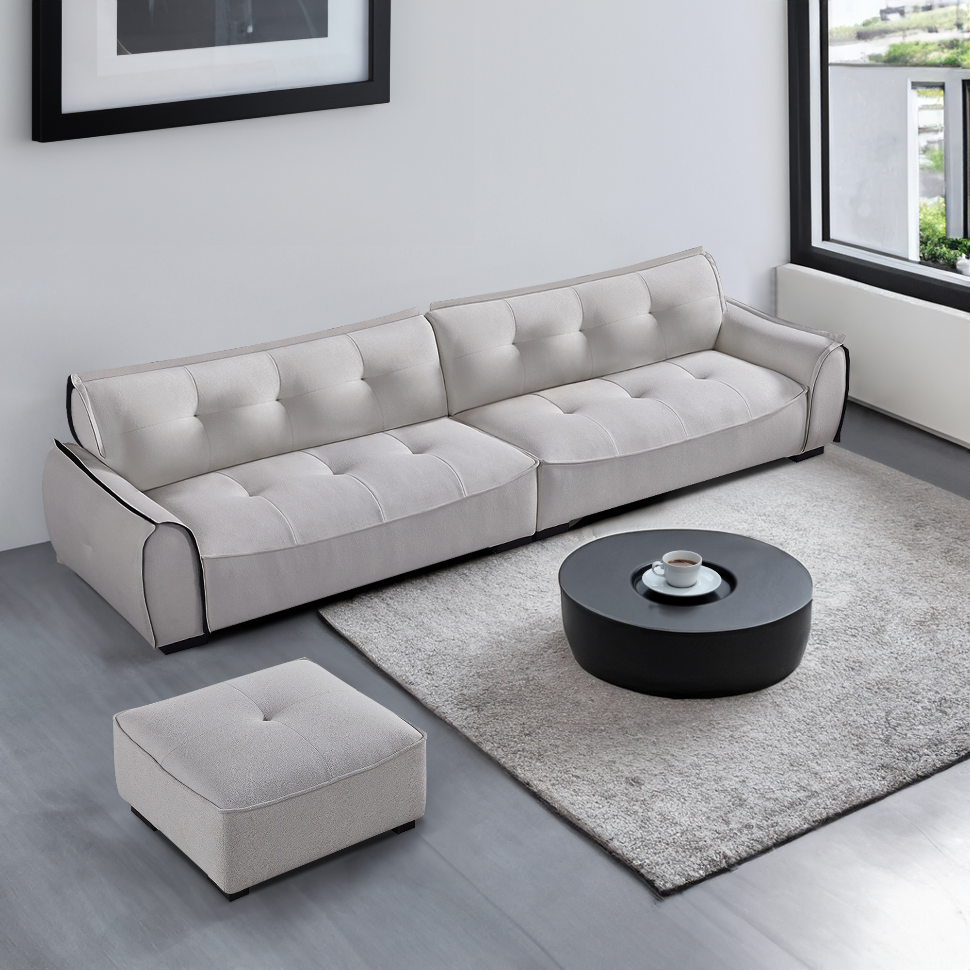 137.80"  Chenille Sofa,4 Seater Modern Sofa Couch with  Ottoman,Comfy Upholstered Sofa for Living Room